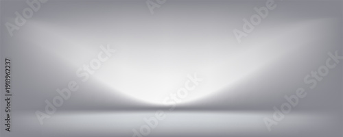 White grey studio room. Limbo light background. Abstract 3d gradient backdrop for product presentation. Minimal wall scene spotlight. Showcase, promotion display.