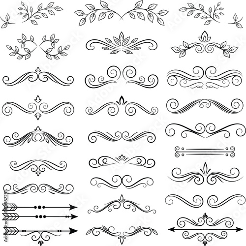 Vintage decorative ornaments and floral dividers collection with swirl borders arrows and calligraphic design elements vector set