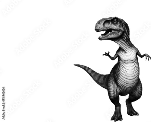 A black and white illustration of a dinosaur standing on a plain background