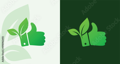    Thumbs up leaf eco logo approval like positive feedback sustainable friendly green icon
