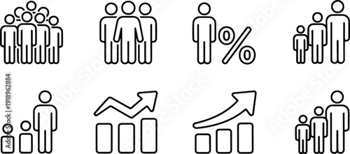 Population Growth Icon Outline Set  Percentage Figures & Data Symbols