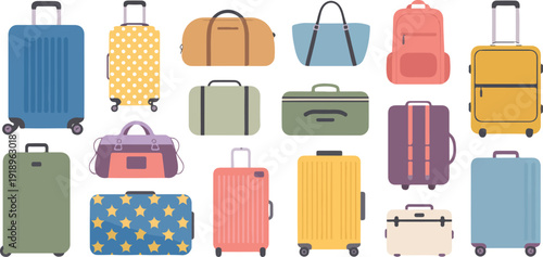 Travel Luggage Vector Set  Suitcases, Backpacks, Handbags & Duffle Bags for Vacation and Adventure