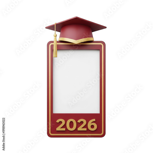 Graduation cap and frame with 2026, burgundy and gold
