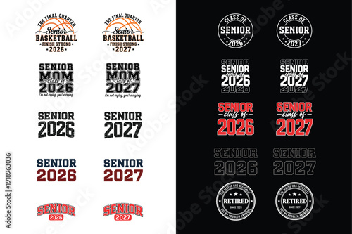 Senior 2026 2027 Graduation Badge and Typography T Shirt Design Set