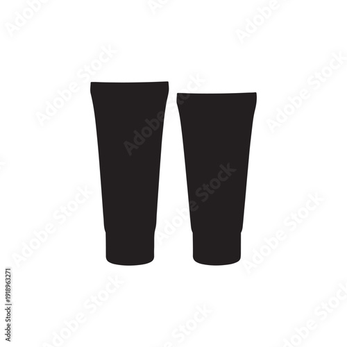 Tubes with sunbathing cream and cream-mask closed-up silhouette vector art white background.