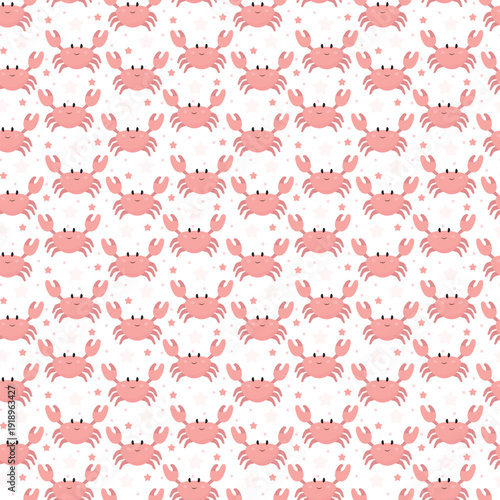 Bright marine life seamless pattern featuring cheerful crustaceans. beach crab pattern