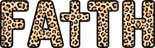 Faith Word with Cross Leopard Print Christian Typography Illustration