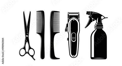 Barber Tools Collection Isolated on White Background.