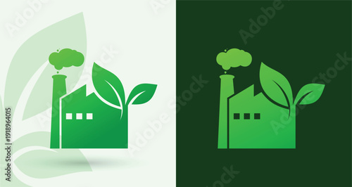    Factory leaf eco logo green industrial production sustainability clean manufacturing environment icon
