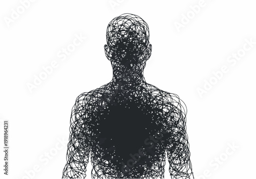 Abstract depiction of a human silhouette formed by chaotic black scribbles, conveying a sense of distress or confusion