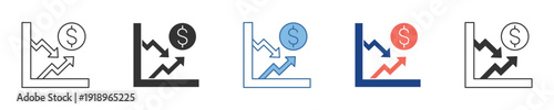 Financial performance indicator icons displaying market dynamics, illustrating the concepts of monetary gain, loss, and economic shifts and trends