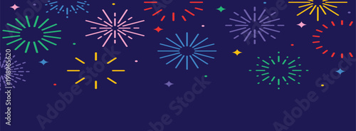 Colorful fireworks background, celebration vector border