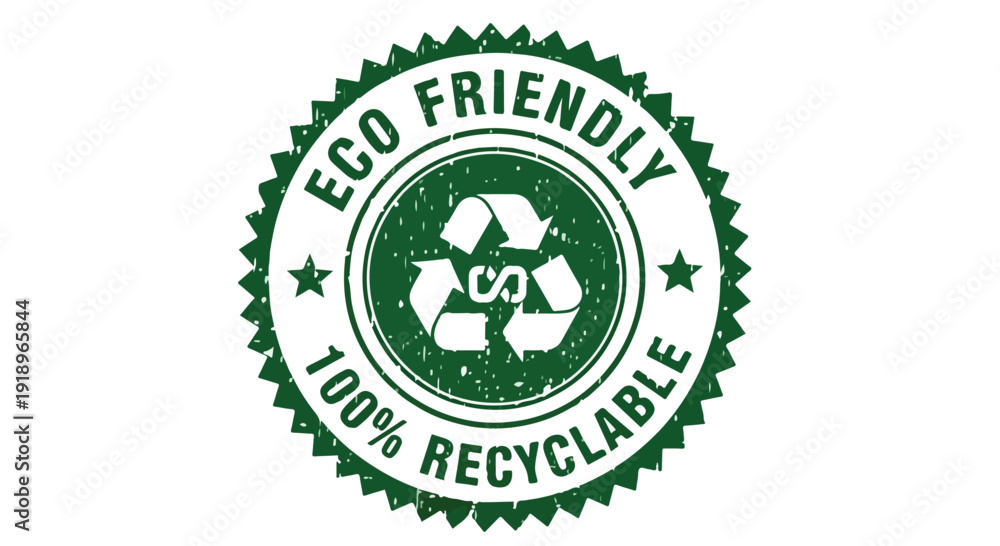 Obraz premium Green Eco Friendly 100% Recyclable Rubber Stamp Label