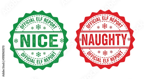 Christmas Naughty or Nice Official Elf Report Badges Vector Set