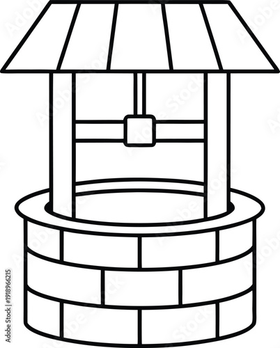 wishing well line art vector illustration on transparent background