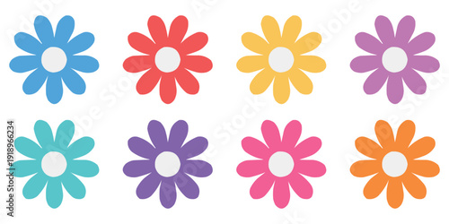 Collection of Daisy Chamomile Colorful Decorative Flower. Icon Set of followrs Vector Illustration isolated on clear background.