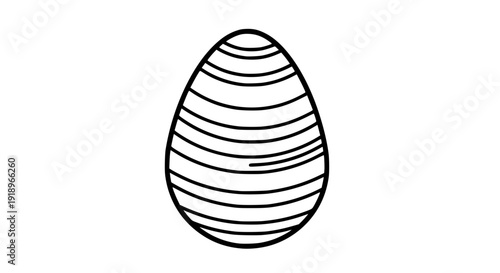 Easter egg outline vector, black and white line art, minimal modern icon, geometric decorative stripes, isolated on white background, editable stroke, scalable SVG, clean design for print and web