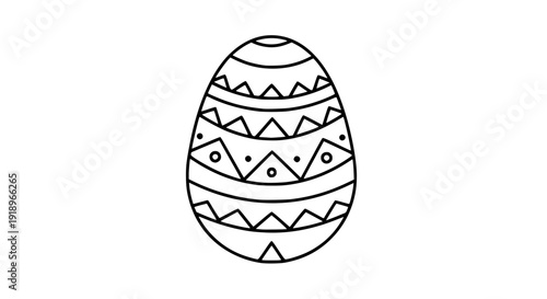 Easter egg outline vector, black and white line art, minimal modern icon, geometric decorative stripes, isolated on white background, editable stroke, scalable SVG, clean design for print and web