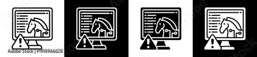 Trojan Virus Icon Set In Black And White Filled Style Collection