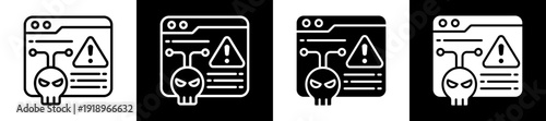 Malware Attack Icon Set In Black And White Filled Style Collection