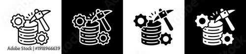 Data Mining Icon Set In Black And White Filled Style Collection