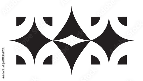 Elegant Black Abstract Geometric Border or Divider Element with Diamond and Curved Shapes for Stylish Design Accents and Graphic Separators