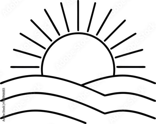 sunrise line art vector illustration on transparent background
