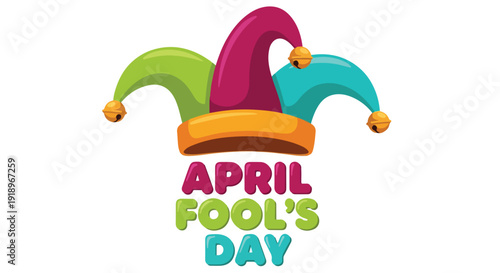 Colorful Jester Hat with April Fool's Day Text Vector Illustration
