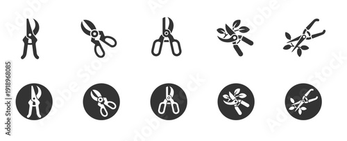 Garden Pruning Shears Icon Set.. Tree Trimming and Gardening Tools Vector Collection