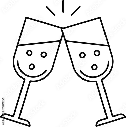 clinking glasses line art vector illustration on transparent background