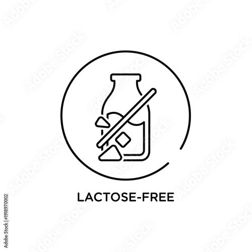 Lactose-free milk bottle line icon. dairy product without lactose symbol
