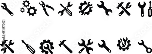 Tools and Service icons set. Wrench, screwdriver and gear icon. Screwdriver and wrench glyph icon. Settings and repair, service sign - stock vector. isolated on transparent background