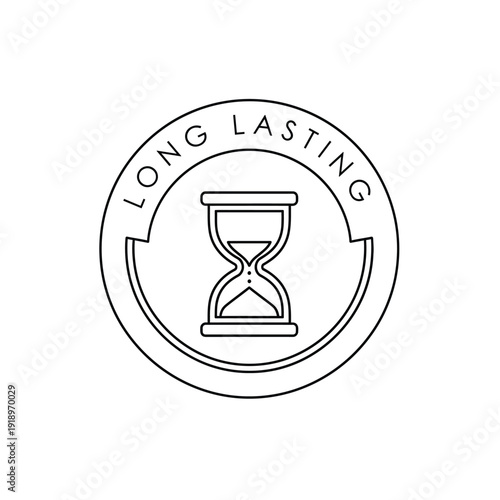 Long lasting hourglass stamp vector icon for product durability and time quality