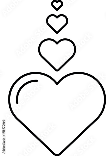 Stack of five heart outlines in increasing size, from small to large, creating a minimalist progression for love or growth.