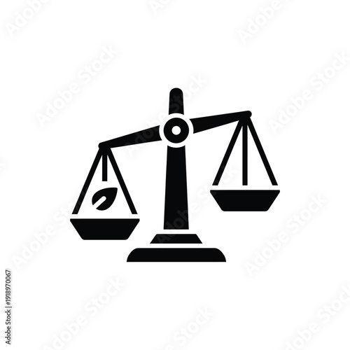 Justice scale balance with leaf icon representing ethical law and eco standards
