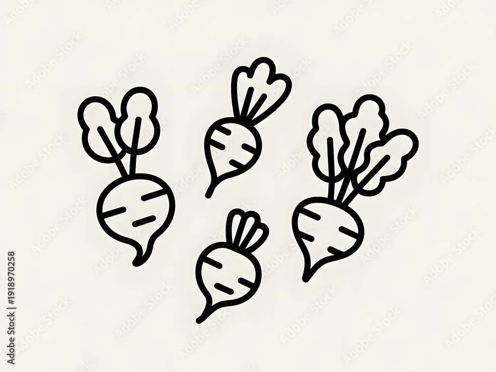 Fototapeta premium Whimsical illustrations of stylized broccoli florets arranged in a playful manner