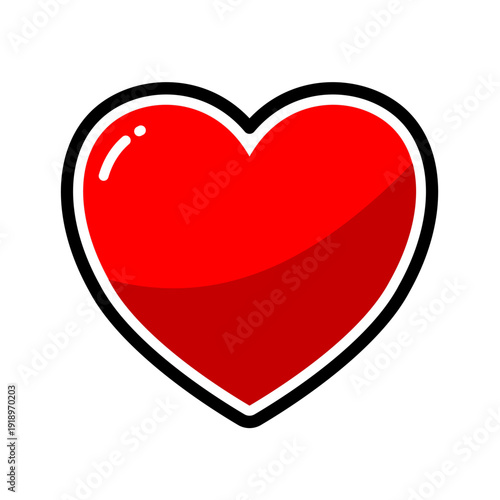 Red heart shape with black line and white stroke, vector icon