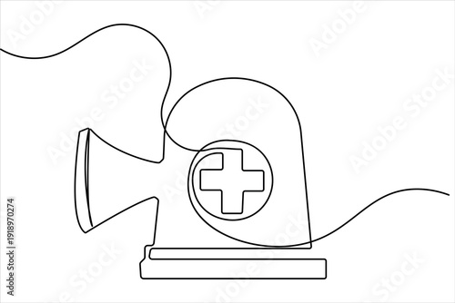 Emergency siren icon in a continuous one line drawing with minimalist style on white background