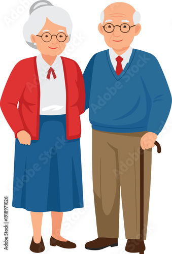 Happy elderly couple standing together smiling isolated on white background senior retirement love family relationship concept flat vector illustration