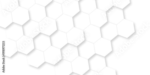 Abstract white hexagon grid presentation surface mosaic tiles. minimal tech bee website science element grid overlay. white hexagon futuristic technology geometric texture background.