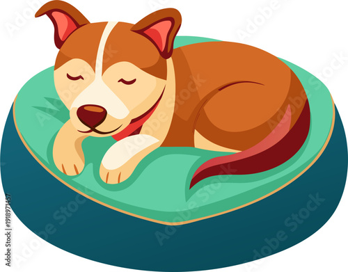 Scene with dog sleeping on the pet bed , white background