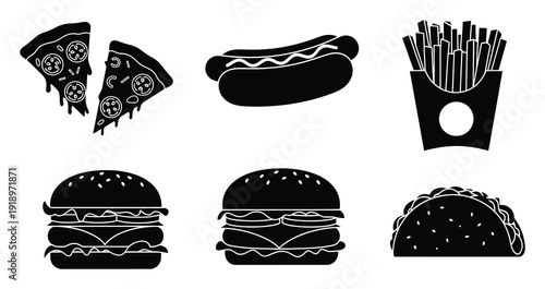 Black Silhouette of Popular Fast Food