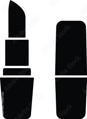 lipstick silhouette isolated on white background, beauty cosmetic product icon, makeup for lips, fashion and salon vanity design element.