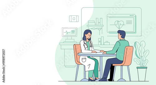 Medical consultation illustration doctor patient meeting healthcare clinic appointment