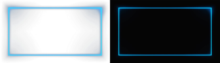 Neon Blue Glowing Frame with Transparent Background overlay glowing blue neon rectangular frame with a soft light 