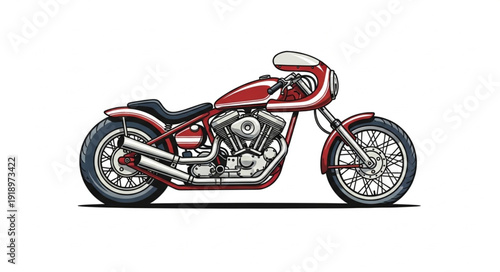 Red Custom Motorcycle Side View.