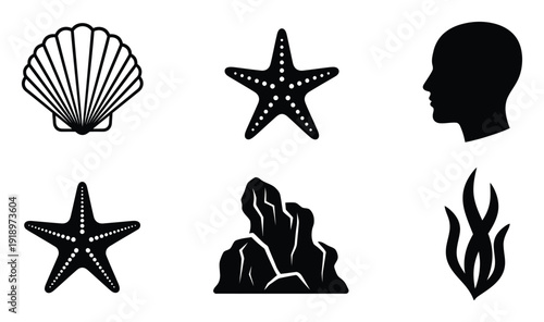 Collection of Marine Life and Human Silhouette