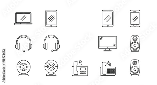 Digital Devices and Computer Accessories Line Icon Set