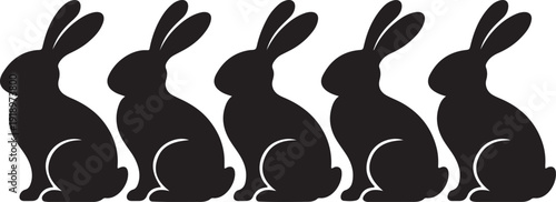 Cute Black Hares or Bunnies Collection Vector ,Black Silhouette Rabbits Set Illustration
