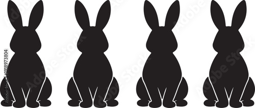  Cute Black Hares or Bunnies Collection Vector ,Black Silhouette Rabbits Set Illustration
